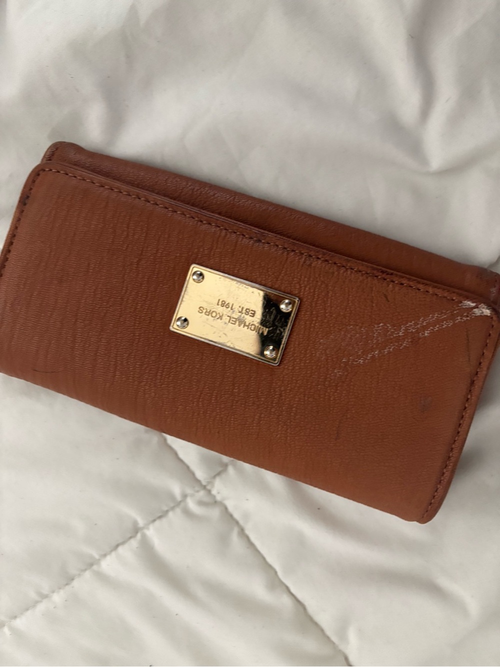 Michael Kors Cognac Leather Continental Wallet with Gold Plaque